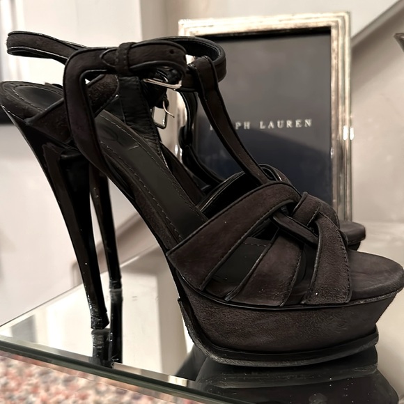 YSL SUEDE PLATFORM HEELS - Picture 1 of 4